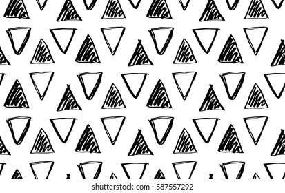 Seamless pattern with hand drown triangle. Geometric abstract texture. Vector illustration.