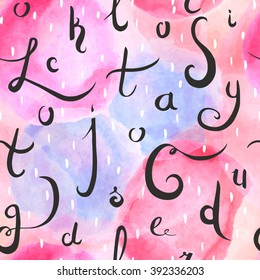Seamless pattern with hand lettering. Hand made vector calligraphy background. Typography design element.