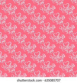 Seamless pattern with hand lettering Mother's Day on pink background. Template for a banner, poster, flyer, invitation. Vector illustration for your design