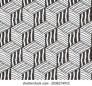 Patrón sin brillo con bandas negras hechas a mano cubo 2. Ilustración vectorial sin inconvenientes, eps 10.