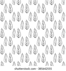 Seamless pattern of hand made doodle vector abstract leaves