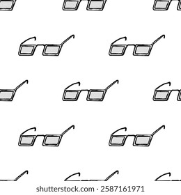 Seamless pattern with glasses sketch. Hand made sketch glassess in doodle style. Business concept. Isolated black element on white background. sstkBusiness     