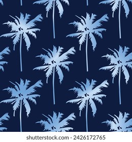 seamless pattern of hand paint watercolor blue coconut tree, natural summer illustration for fashion textile