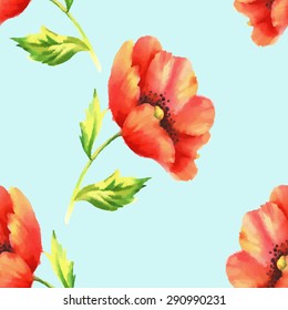 Seamless pattern with  hand paint watercolor vector poppy