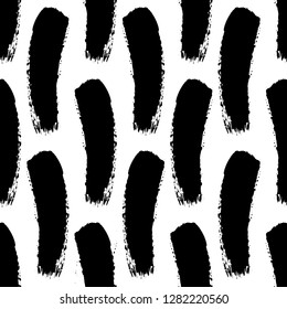 Seamless Pattern with Hand Painted Black Stripes on a White Background. Vector Illustration. Dirty Design Cloud Element for Wrapping Paper, Textile, Banners and Backgrounds