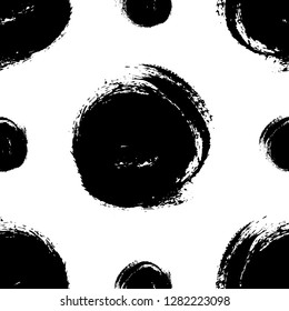 Seamless Pattern with Hand Painted Black Clouds. Circles on a White Background. Vector Illustration. Dirty Design Element for Wrapping Paper, Textile, Banners and Backgrounds