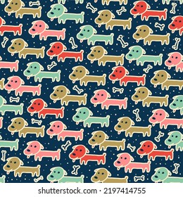Seamless pattern with hand painted dogs. Doodle. Hand drawn vector illustration for creating fabrics, greeting cards, wrapping paper, packaging.