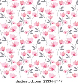 Seamless pattern with hand painted effect pink flowers. Botanical wallpapers vector .
