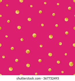 Seamless pattern with hand painted gold circles. Gold polka dot pattern