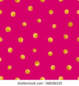 Seamless pattern with hand painted gold circles. Gold polka dot pattern