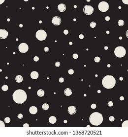 Seamless pattern with hand painted ink circles. Graphic design element for poster, stationary, fabric, scrapbook, baby shower card, wedding invitation. Grunge brush stroke texture. Vector illustration