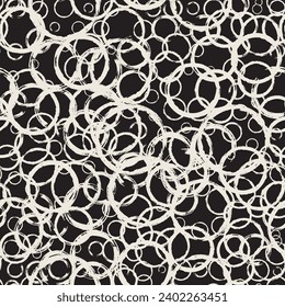 Seamless pattern with hand painted ink circles. Graphic design element for poster, stationary, fabric, scrapbook, baby shower card, wedding invitation. Grunge brush stroke texture. Vector illustration
