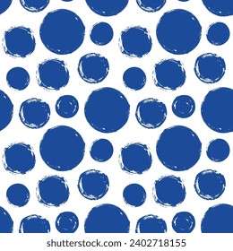 Seamless pattern with hand painted ink circles. Graphic design element for poster, stationary, fabric, scrapbook, baby shower card, wedding invitation. Grunge brush stroke texture. Vector illustration