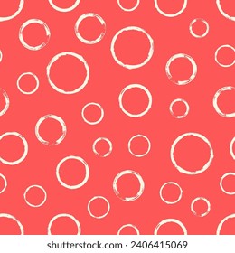 Seamless pattern with hand painted ink circles. Graphic design element for poster, stationary, fabric, scrapbook, baby shower card, wedding invitation. Grunge brush stroke texture. Vector illustration
