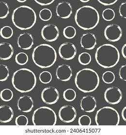Seamless pattern with hand painted ink circles. Graphic design element for poster, stationary, fabric, scrapbook, baby shower card, wedding invitation. Grunge brush stroke texture. Vector illustration