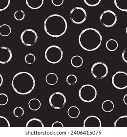 Seamless pattern with hand painted ink circles. Graphic design element for poster, stationary, fabric, scrapbook, baby shower card, wedding invitation. Grunge brush stroke texture. Vector illustration