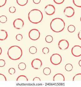 Seamless pattern with hand painted ink circles. Graphic design element for poster, stationary, fabric, scrapbook, baby shower card, wedding invitation. Grunge brush stroke texture. Vector illustration