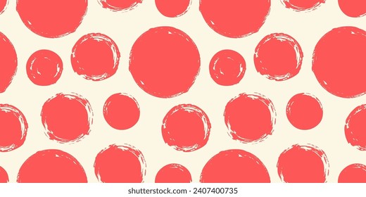 Seamless pattern with hand painted ink circles. Graphic design element for poster, stationary, fabric, scrapbook, baby shower card, wedding invitation. Grunge brush stroke texture. Vector illustration