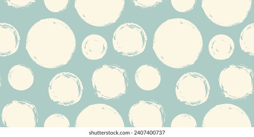 Seamless pattern with hand painted ink circles. Graphic design element for poster, stationary, fabric, scrapbook, baby shower card, wedding invitation. Grunge brush stroke texture. Vector illustration