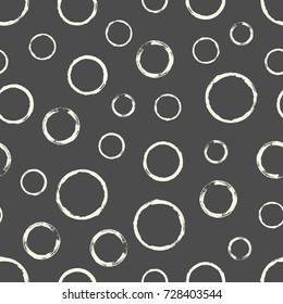 Seamless pattern with hand painted ink circles. Graphic design element for poster, stationary, fabric, scrapbook, baby shower card, wedding invitation. Grunge brush stroke texture. Vector illustration