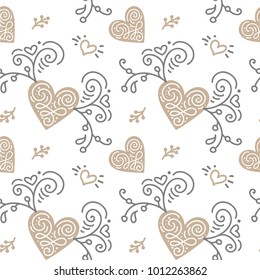 Seamless pattern with hand painted leaves in Scandinavian style on a white background. Vector illustration Valentines Day, wedding, birthday greeting card