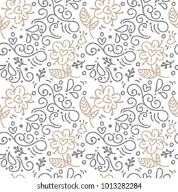 Seamless pattern with hand painted leaves in Scandinavian style on a white background. Vector illustration Valentines Day, wedding, birthday greeting card.