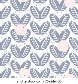 Seamless pattern with hand painted leaves in Scandinavian style on a white background. Vector illustration.