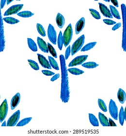 Seamless pattern with hand painted water-colour trees .