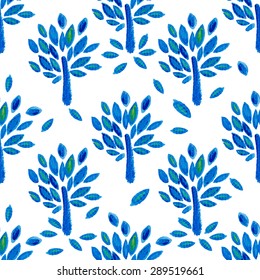 Seamless pattern with hand painted water-colour trees .