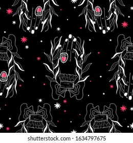 Seamless pattern hand palmistry.Vintage mystic drawing style.Vector illustration.