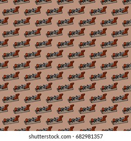 Seamless pattern of hand plane for construction and household, repair, hand drawn sketch,background. colorful doodle on brown fond. House remodel