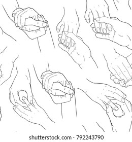 seamless pattern hand puts the wedding ring on the other hand  vector illustration