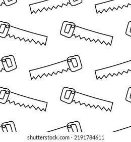Seamless pattern with hand saw hand drawn doodle outline vector