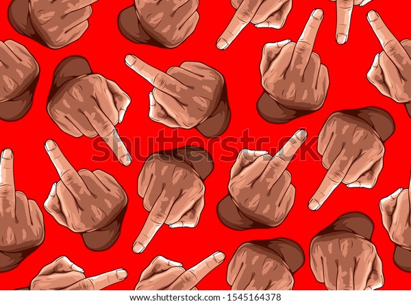 seamless pattern hand showing fuck you with the\
middle finger, vector illustration rude gesture on red background\
for comic book cover template, flyer brochure speech bubbles,\
doodle art.