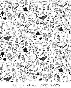 Seamless pattern with hand sketched autumn elements. Vecor illustartion, ideal template for wrapping paper, fabric.