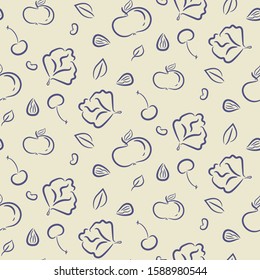 Seamless pattern hand sketched vegetables and fruits texture vector.