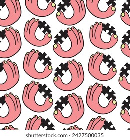 Nahtloses Muster mit Hand in Vector.Business-Symbol in Doodle. Vorlage für Hintergrund, Hintergrund, Banner, Tapete, Verpackung, Muster, nahtlos, Druck, Textil, Stoff