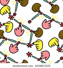 seamless pattern with hand in vector.business icon in doodle. Template for backdrop, background, banner, wallpaper, wrapping, pattern, seamless, print, textile, fabric