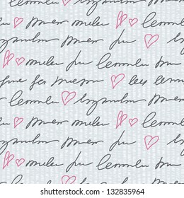 seamless pattern with hand writing elements on gray paper
