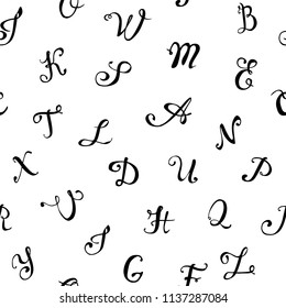 Seamless pattern. Hand written calligraphic vector letters