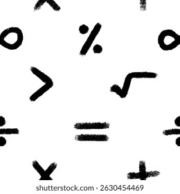 Seamless pattern of hand written numbers and math symbols. Calligraphic mathematics pattern brush style. Vector illustration