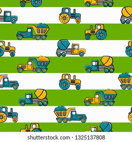 Seamless pattern with hand yellow and blue trucks.  Perfect for kids fabric, textile, nursery wallpaper 