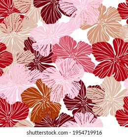 Nahtloses Muster mit handgezeichneten, rosafarbenen, bunten botanischen Illustrationen, abstrakten Blumenelementen, handgezeichnete, Vektorgrafiken mit wiederholbaren Illustrationen einzeln auf weißem Hintergrund.