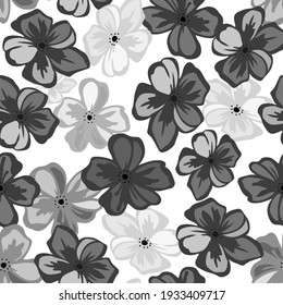 Seamless pattern with hand-drawing wild flowers, gray colorful botanical illustrations, abstract floral elements, vector hand drawn repeatable illustrations isolated on white background.