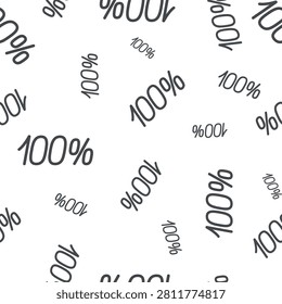 Seamless pattern with hand-drawn 100 percent text on white background. Vector black and white background with one hundred percent numbers.