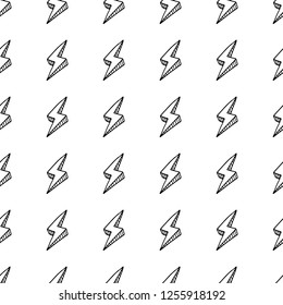 Seamless pattern handdrawn 3D lightning doodle icon. Hand drawn black sketch. Sign symbol. Decoration element. Isolated on white background. Flat design. Vector illustration.