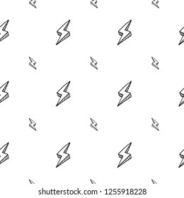 Seamless pattern handdrawn 3D lightning doodle icon. Hand drawn black sketch. Sign symbol. Decoration element. Isolated on white background. Flat design. Vector illustration.
