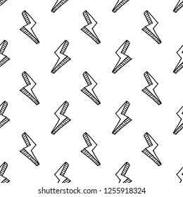 Seamless pattern handdrawn 3D lightning doodle icon. Hand drawn black sketch. Sign symbol. Decoration element. Isolated on white background. Flat design. Vector illustration.