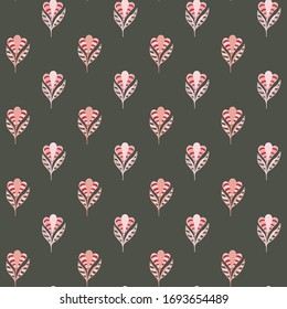 Nahtloses Muster handgezeichneter abstrakter Blumen mit Streifen auf Chaki-Hintergrund. Für Gewebe, Kinderbekleidung, Scrapbooking, Packpapier. Vektorillustration.