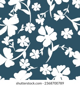 Seamless pattern with hand-drawn abstract flowers and leaves